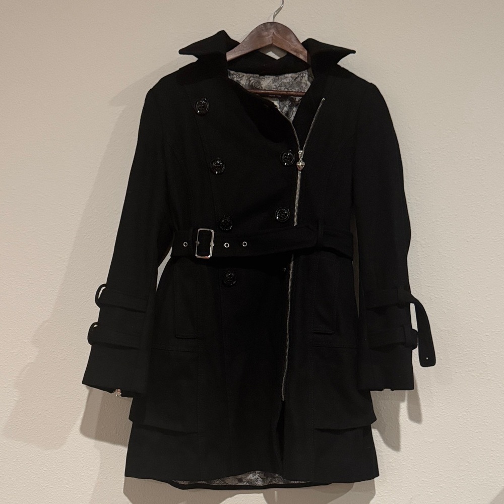 Guess Elegant Black Trench Coat with Belt